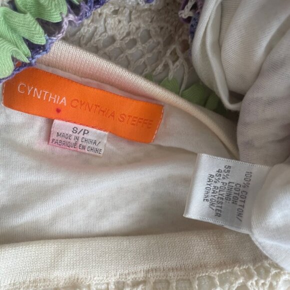 CYNTHIA STEFFE CROCHET SKIRT SZ S BOHEMIAN COTTON TAN LILAC GREEN VERSATILE CHIC - Picture 3 of 16